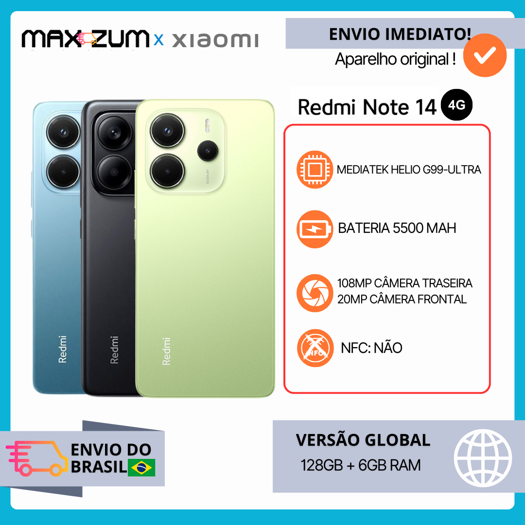 Xiaomi Redmi Note 14 4G Smartphone,8GB+256GB,6.67" AMOLED Display,108MP Triple Camera,5500mAh 33W Turbo Charging,Global Version