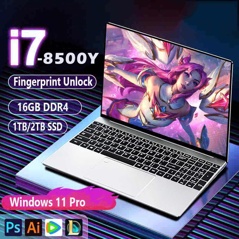 Ordinateur portable professionnel Windows 11 Pro Intel Core, déverrouillage par empreinte digitale, ordinateur de bureau, 15.6 pouces, i7-8500Y 16 Go de RAM, 1 To, 2 To SSD