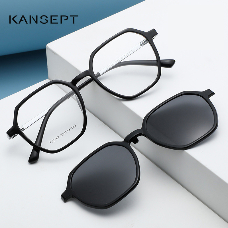 KANSEPT Clip magnetica su occhiali da donna che guidano occhiali da vista poligonali polarizzati miopia ottica occhiali da vista personalizzati da uomo TJ2187