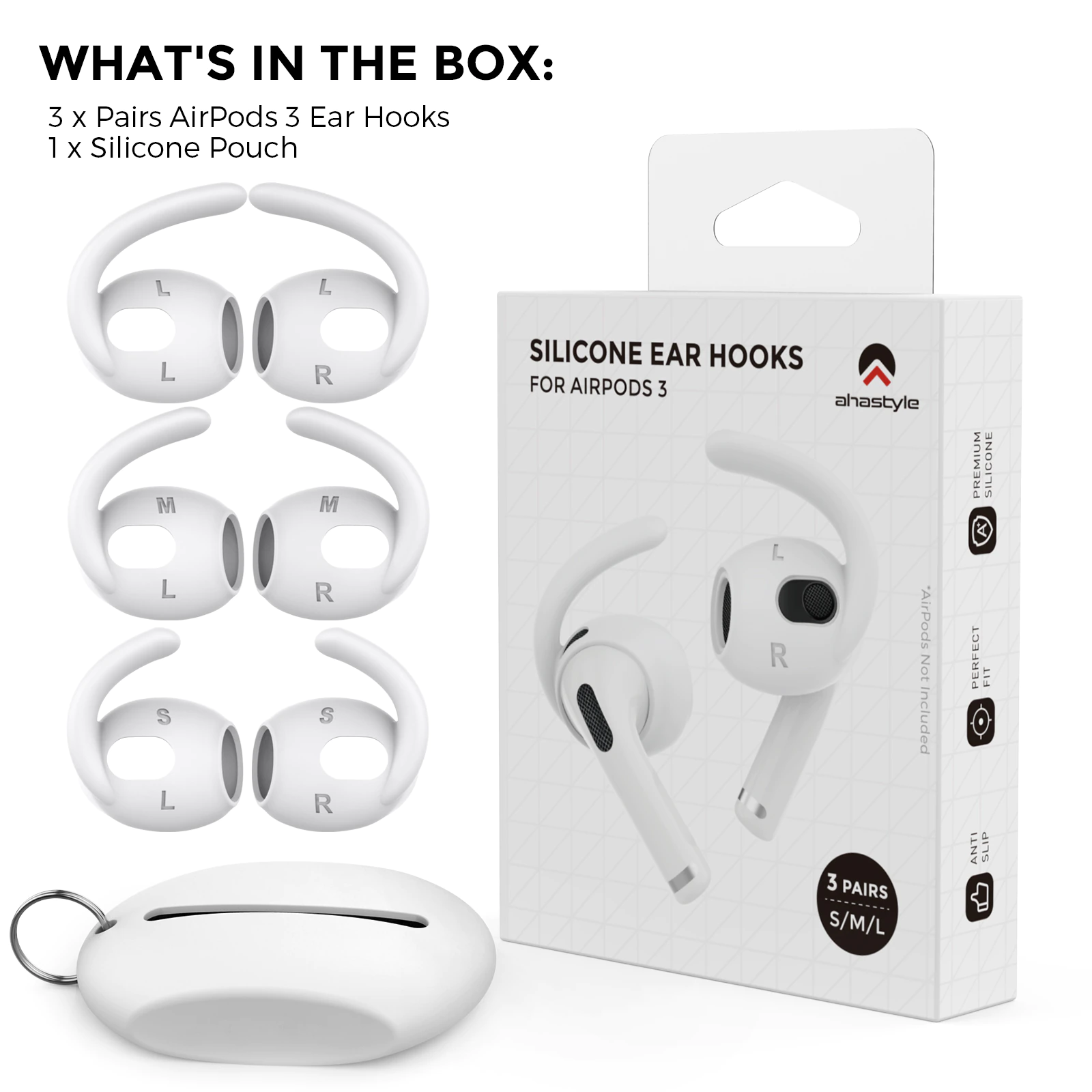 Coussinets en silicone pour écouteurs, crochet d'oreille pour iPhone AirPods Pro, 3 paires, taille unique