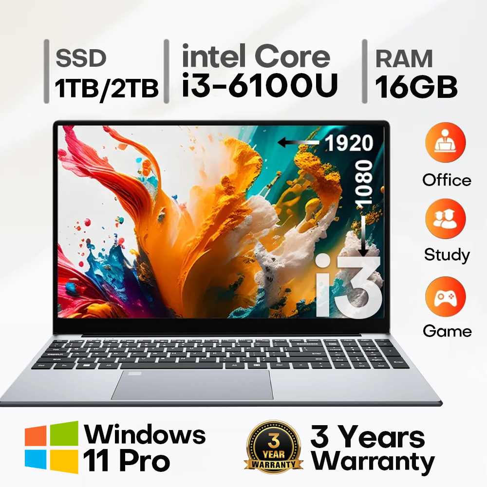 15.6 "Intel Core i3 6100U Laptop Computer Windows 11 Pro 16GB RAM 512GB 1TB SSD Draagbare notebook PC Kantoor Studie Laptops