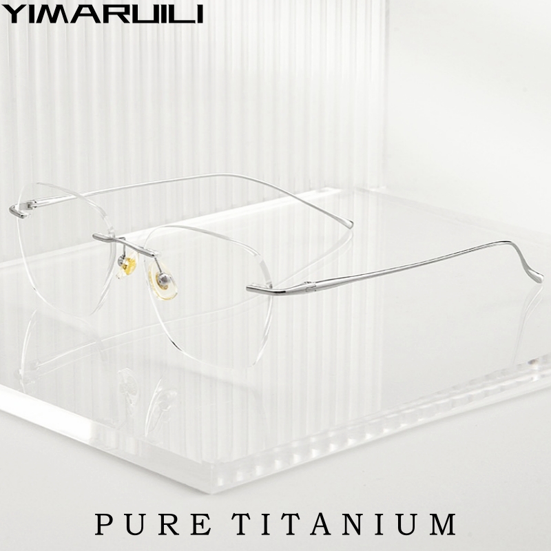 YIMARUILI Mode Ultra-licht Dekorative Brillen Frauen Reinem Titan Retro Quadrat Optische Verordnung Randlose Brille Männer 8978