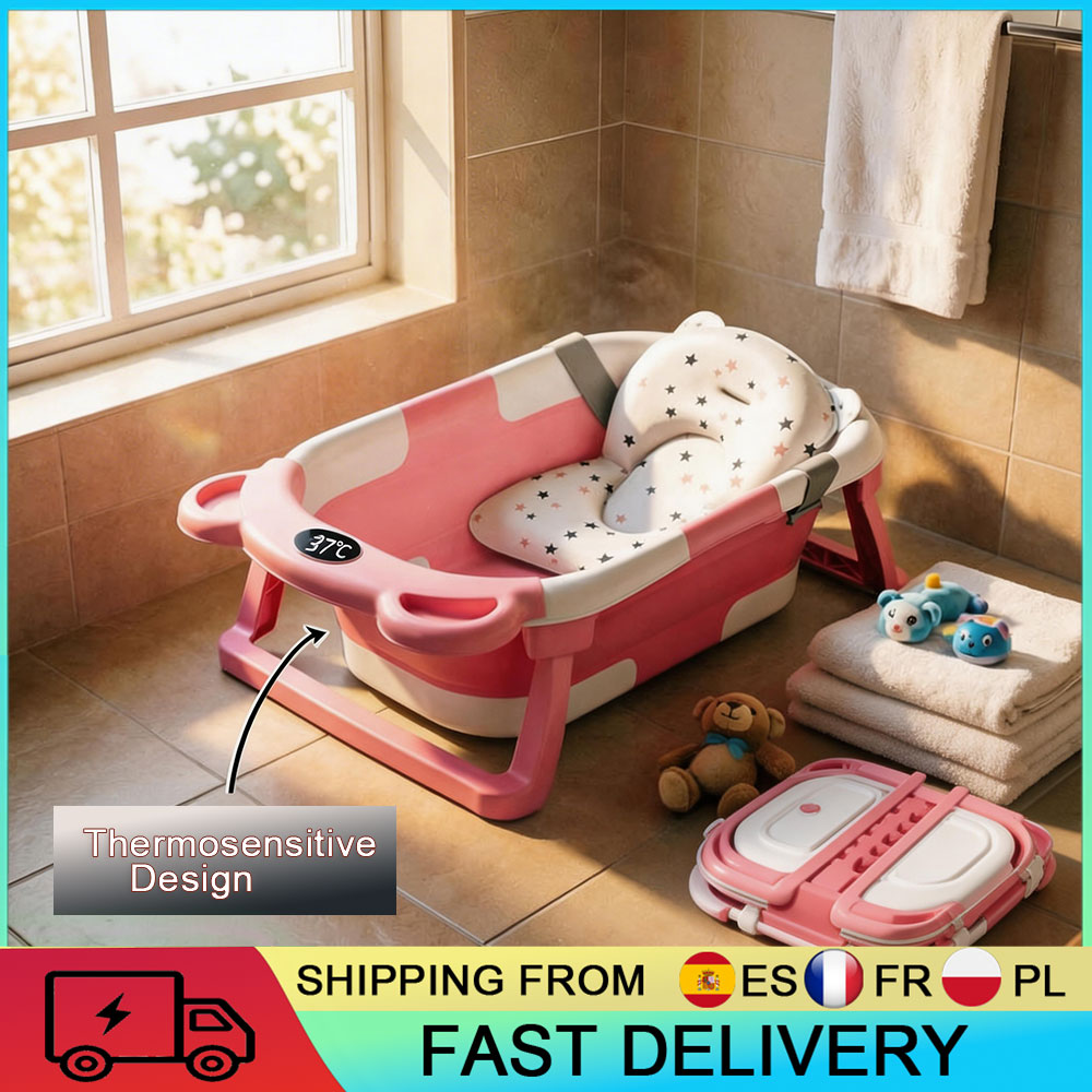 Foldable Baby Bathtub Temperature Sensing Foldable Baby Bath Tub Digital Temperature DisplayInfant Bath Tub For 0-24 Months