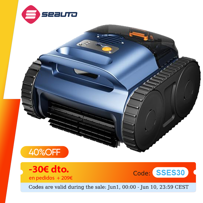 Aspiradora de piscina Seauto, 3 modos para piscinas enterradas/acotadas hasta 2150 pies cuadrados. Pie., dura hasta 150 minutos, escalada en pared, motor sin escobillas de 180 W