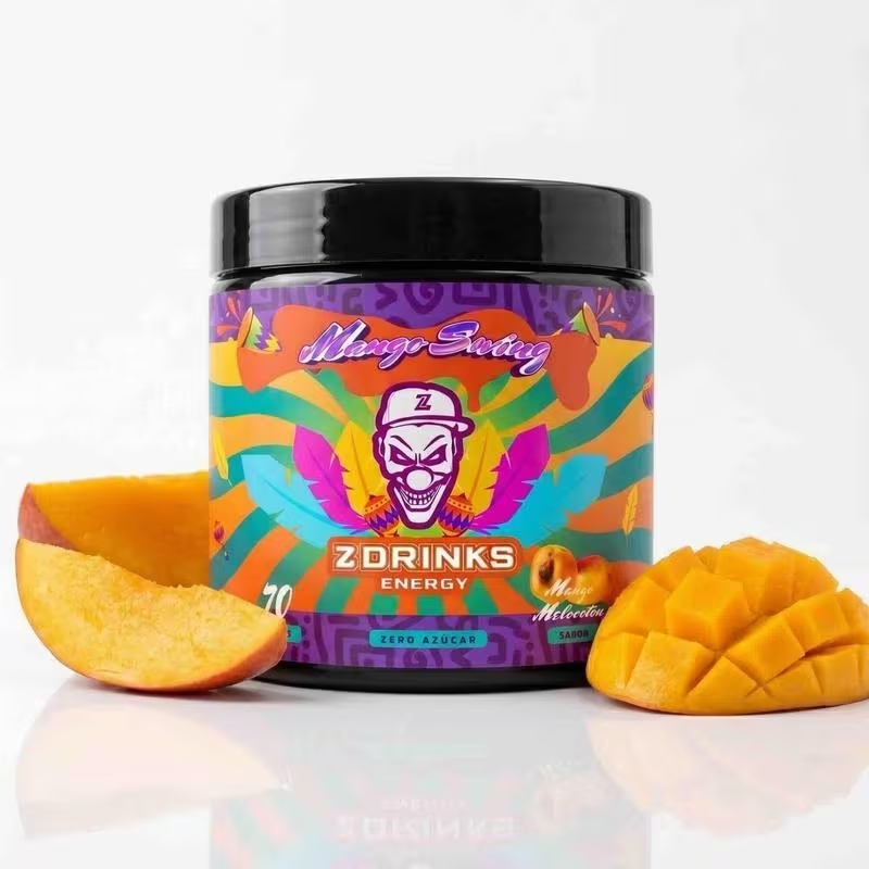 Bebida Energética en Polvo Z Drinks Energy | 200mg Cafeína + Enfoque Mental | Sin Azúcar | Sabor Tropical Mango Melocotón | Suplemento Pre-Entrenamiento 70 Raciones