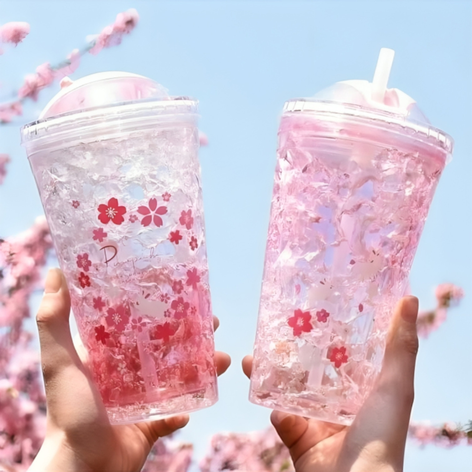 Copo de PP de 16oz, 500ml, Vaso de Hidrogel com Flores de Cerejeira e Flores de Pêssego
