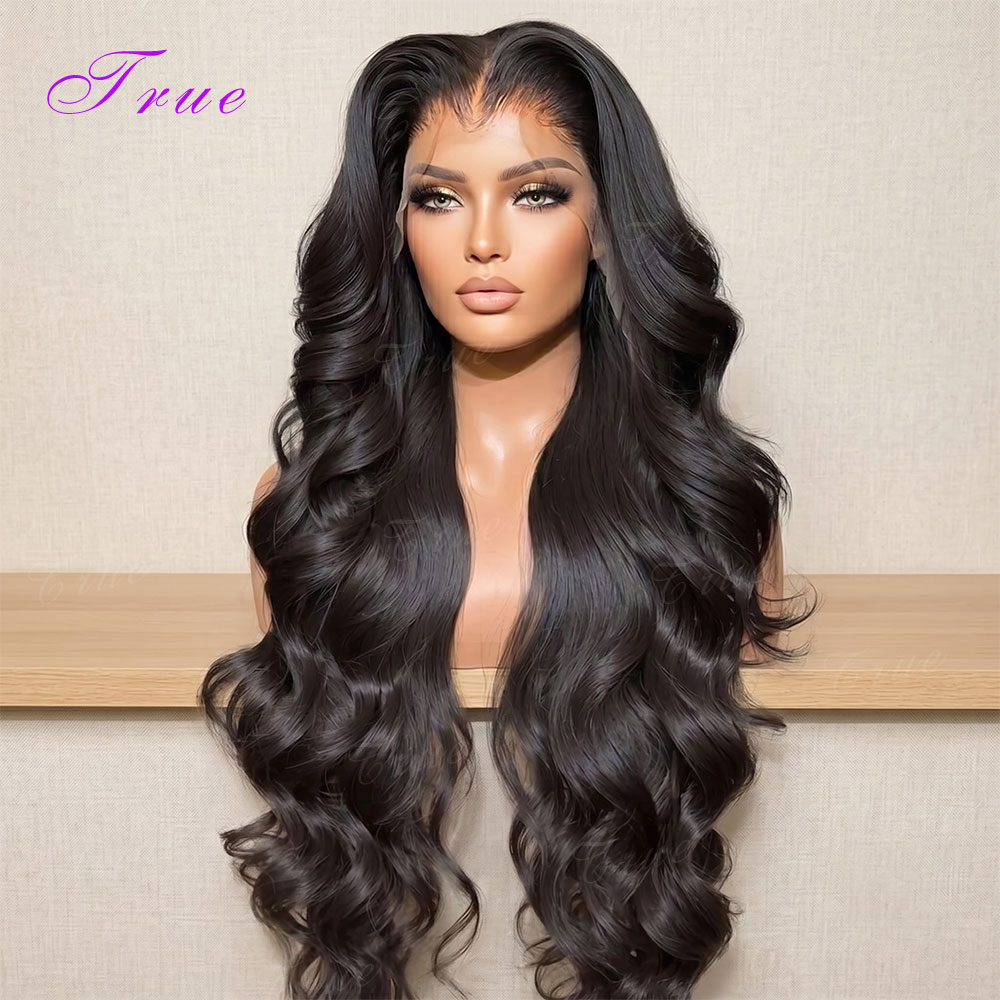 Peruca de Cabelo Humano Ondulado e Cacheado de 40 Polegadas, Densidade 250, Peruca Frontal de Renda com Ondas Corporais, Peruca Frontal de Renda Transparente HD 13x6 Brasileira Preta