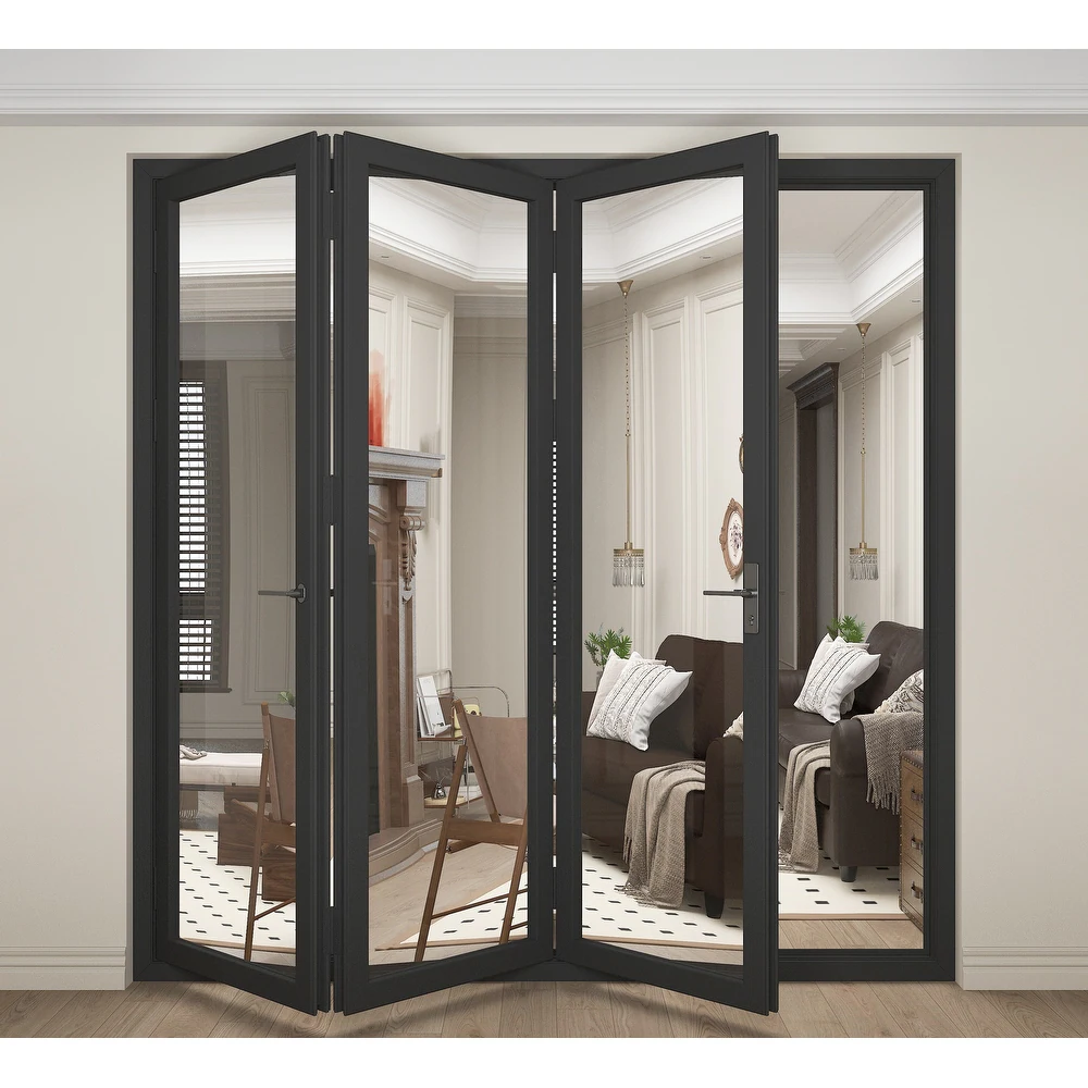 DN-puerta plegable de aluminio con rotura térmica, marco estrecho de Metal esmaltado doble, puerta plegable para Patio, vidrio templado personalizado