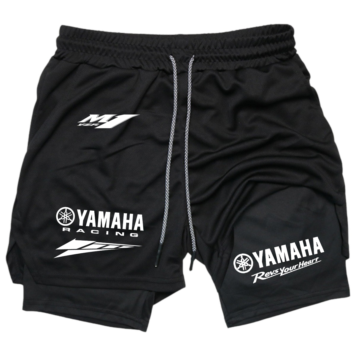 YAMAHA Racing Team Men's Summer Running Shorts 2-in-1 Double-Layer Gym Sportswear Comfortable Breathable Men's Active Wear