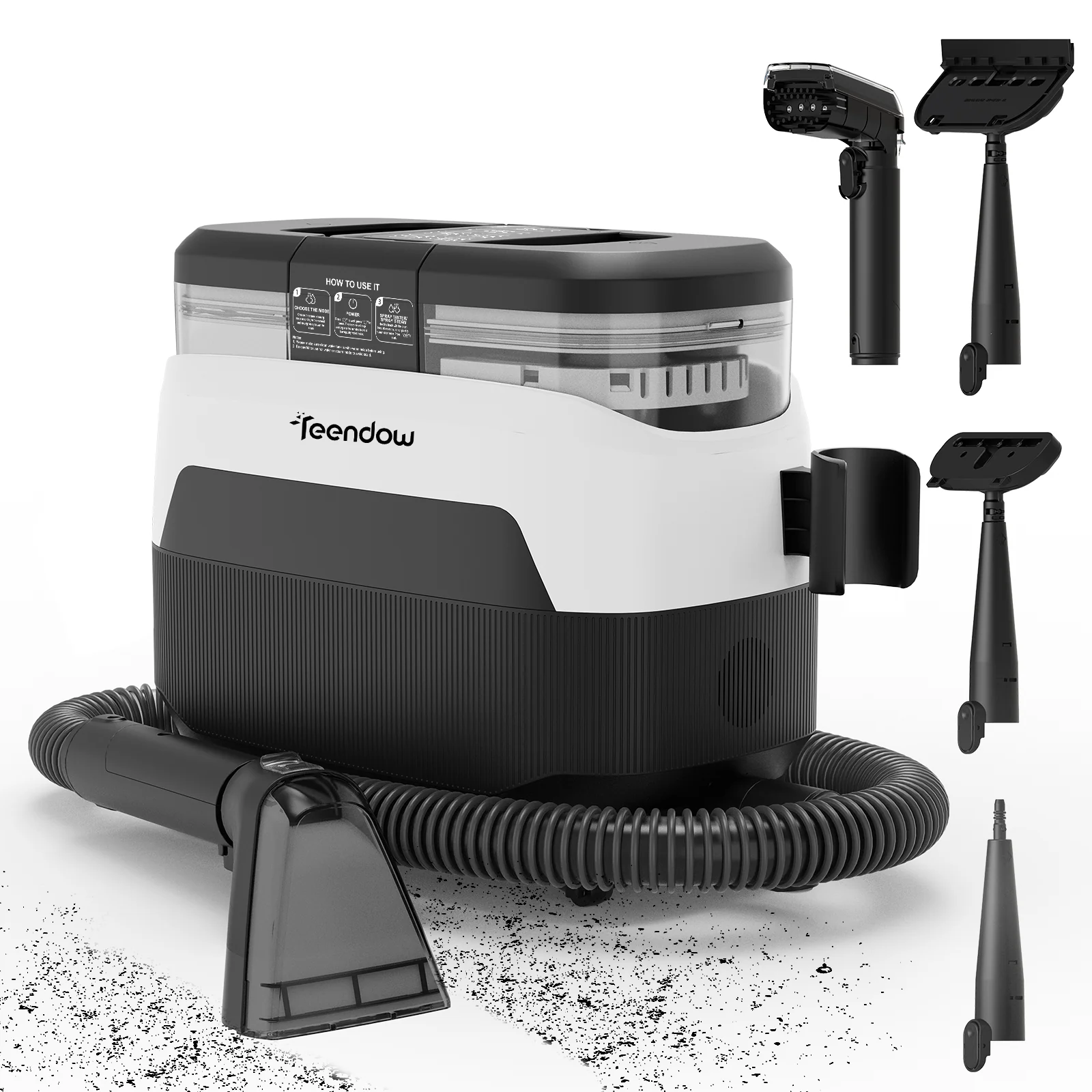 Teendow C6 MAX Potente detergente per tappezzerie e tappeti 3 in 1 – Vapore 1650 W, aspirazione 12000 Pa, doppi serbatoi, design adatto ai animali domestici