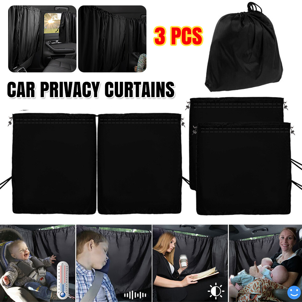 NEW 3PCS Car Privacy Curtains Car Divider Curtain Between Rear Seat Car Blackout
