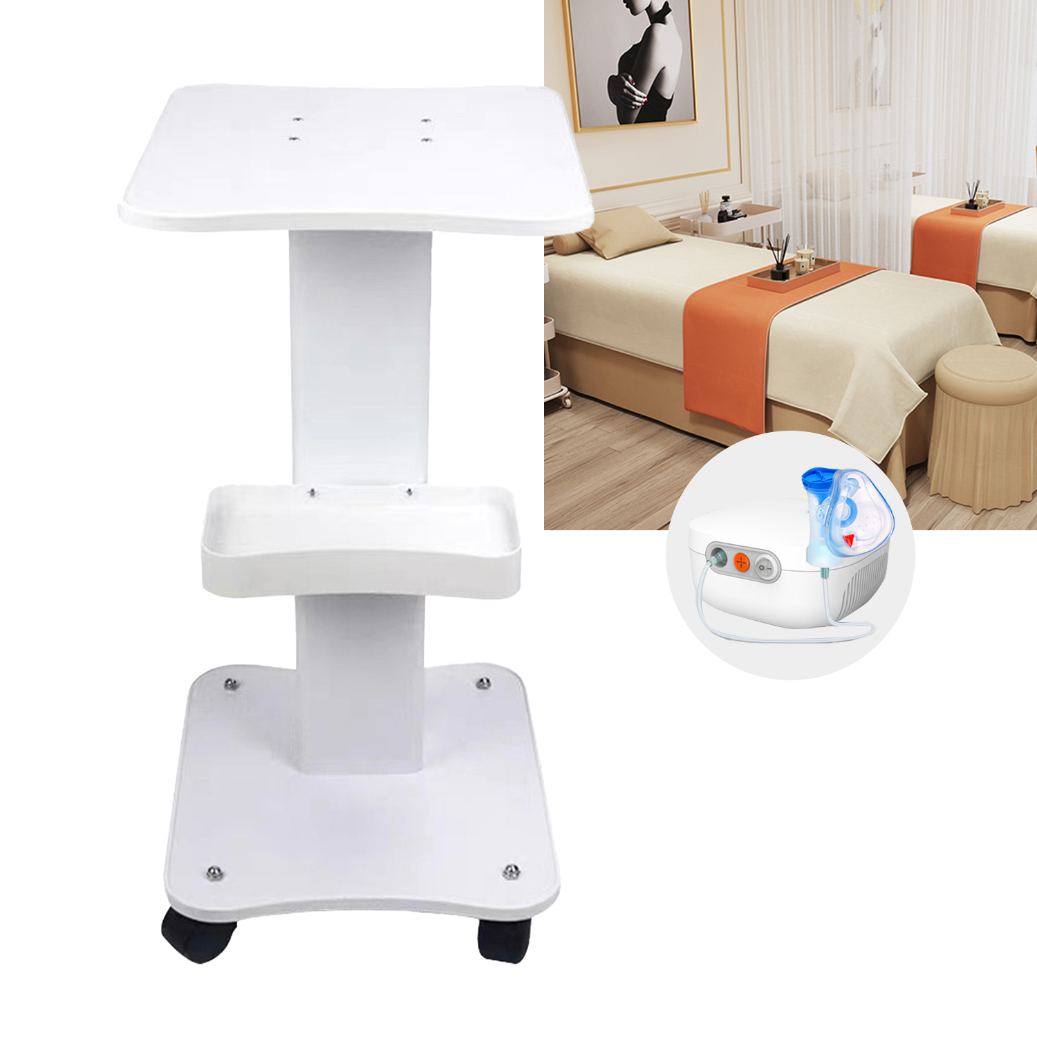 Schoonheidsapparatuur Salon Tafel Trolley Stand Beauty Rollende Kar Wielhouder Spa Max Belasting 40Kg 360 ° Draaibaar