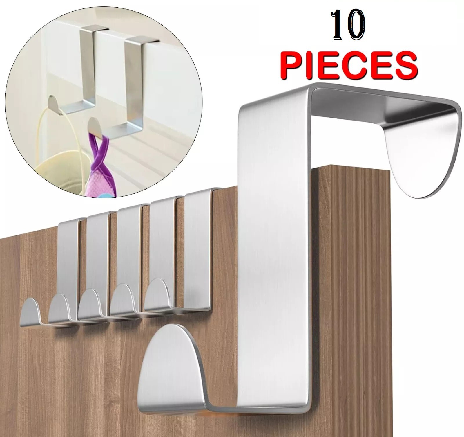 10 Pcs Stainless Steel Over Door Hook Reversible Cupboard Drawer Metal Hanger Hooks