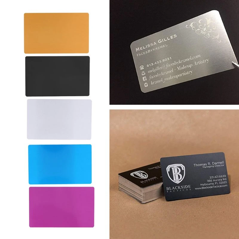50 pçs/set 0.4mm de espessura cartões de visita de metal diy gravura cartão diy material de escritório alumínio em branco laser em branco para gravura