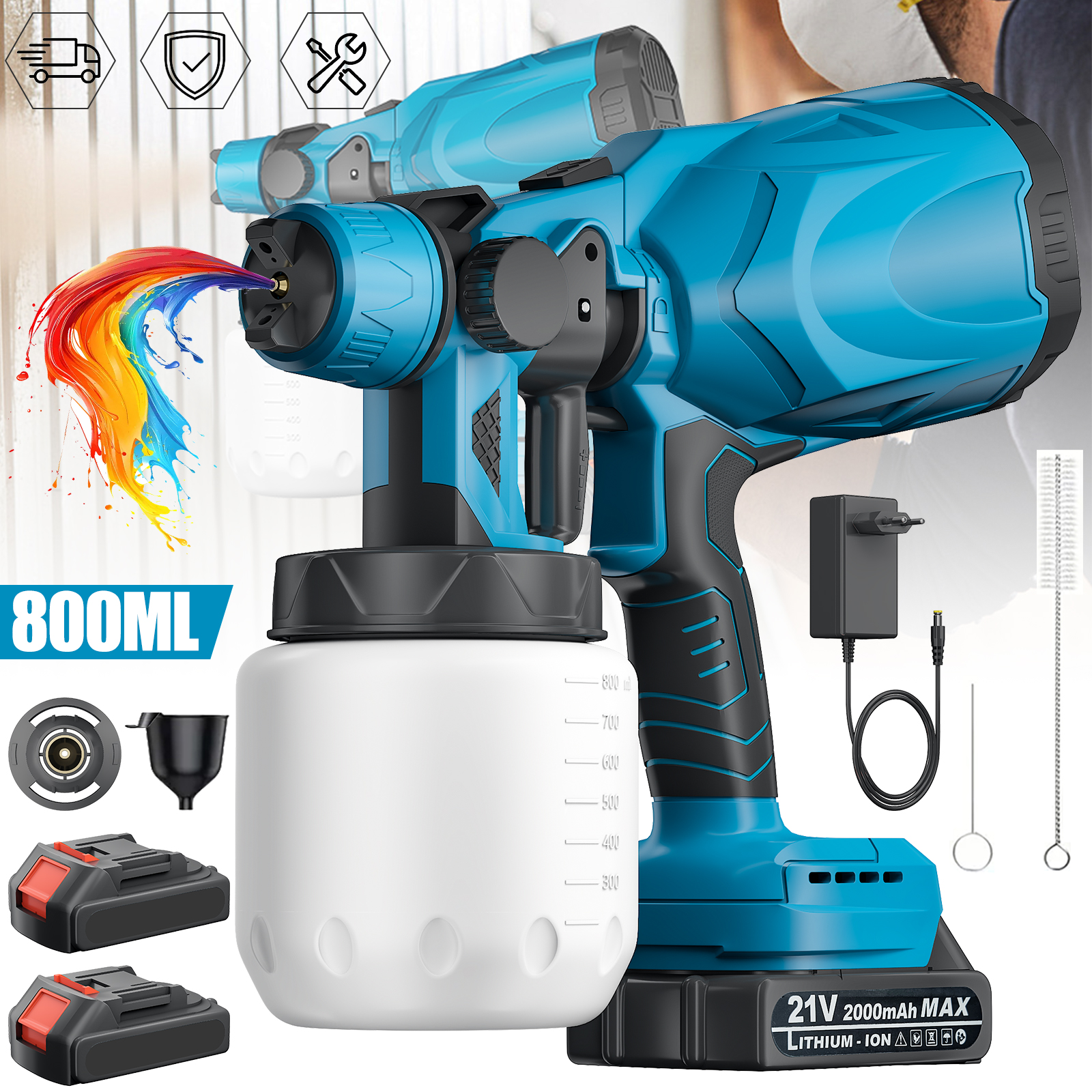800ML Elektrische Spritzpistole Tragbarer Kabelloser Farbsprüher Auto Möbel Stahlbeschichtung Airbrush Kompatibel mit Makita 18V Akku
