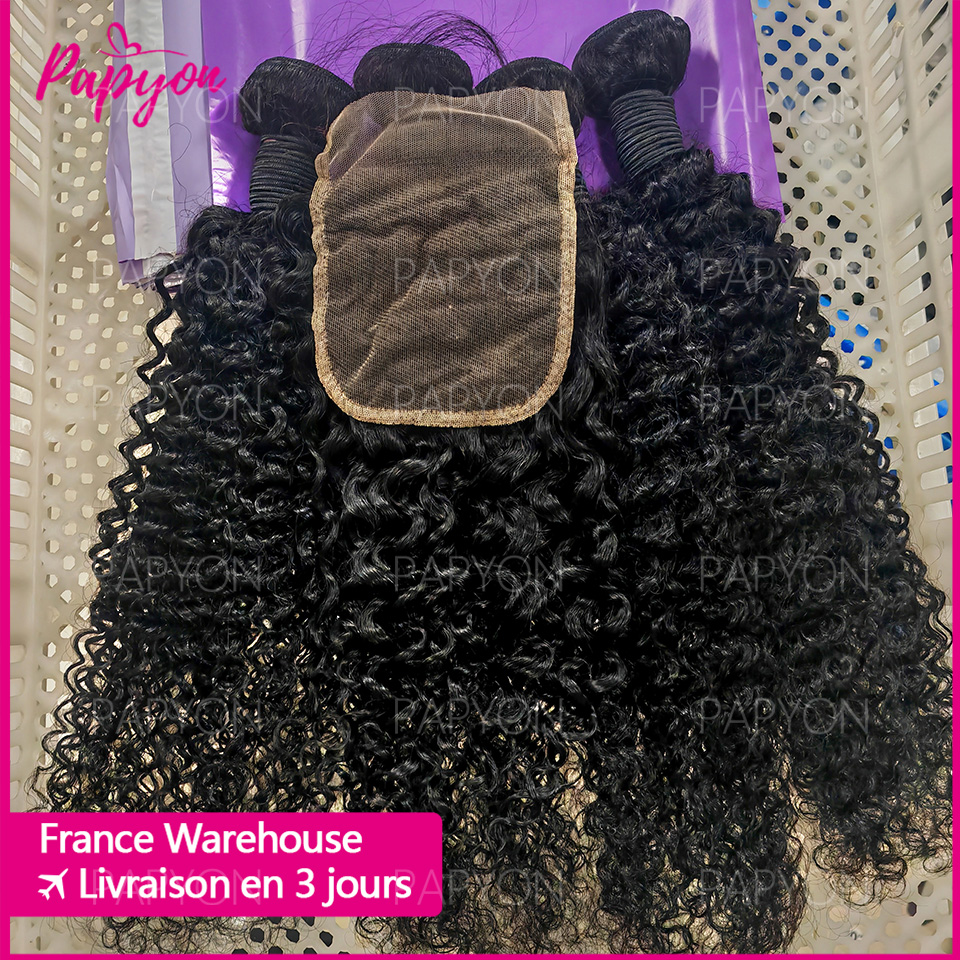 15A Lockige Deep Wave Echthaar-Bündel mit 4x4 Verschluss, Bundle-Angebote, 100% unbehandeltes Echthaar, burmesische Locken-Haarbündel und Verschluss PAPYON