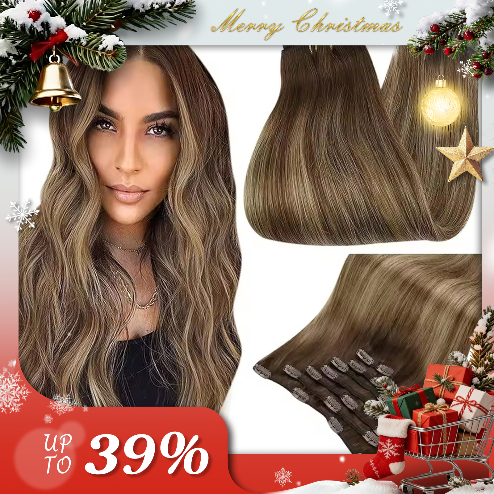 Full Shine Human Hair Extensions Clip in Hair Extensions Human Hair 7PCS 105G Double Weft Hair Extensions Human Hair For Woman