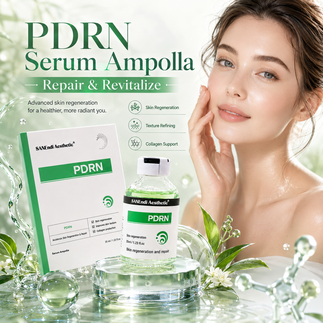 SANENDI Premium Exosbio Gezichtserum PDRN GSH Essence Gladmakende Verstevigende Hydraterende Koreaanse Huidverzorging VitaB5 Vloeibare Beauty Oplossing