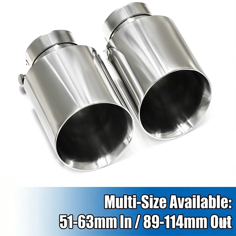 Punta de escape universal de acero inoxidable, silenciador, boquilla de 51 mm, 54 mm, 57 mm, 63 mm de entrada, 89 mm, 101 mm, 114 mm de salida para BMW VW Golf 5 7 GTI