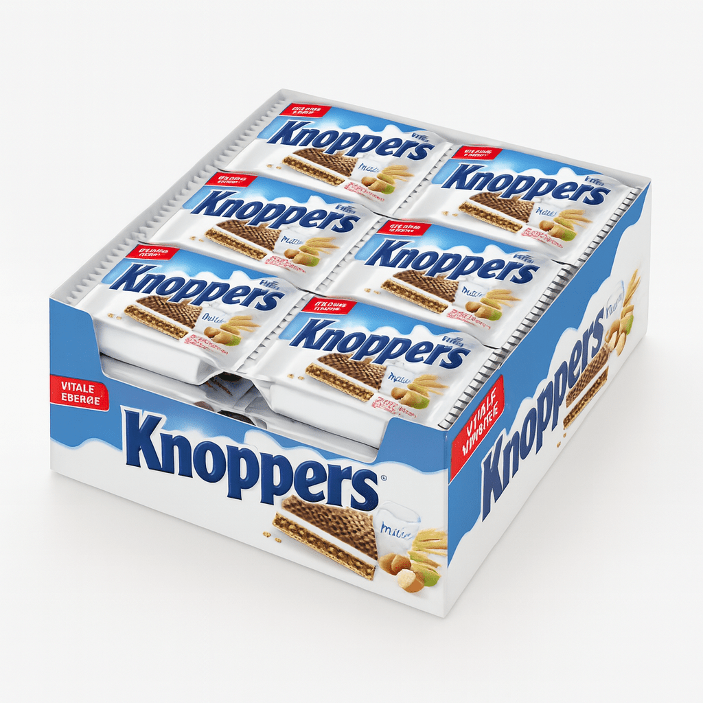 Knoppers Schnitten 24 x 25g (600g) – Waffelschnitten mit Milch-, Haselnuss- & Nougatcreme – Thekendisplay Großpackung