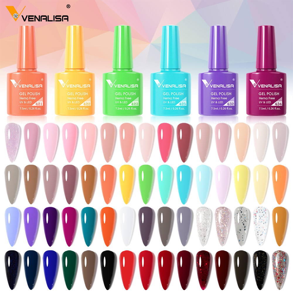 VENALISA Gel Móng Tay Ba Lan Bán Thường Trực Gellack Móng Tay Nghệ Thuật Salon 120 Màu Sắc Lấp Lánh 7.5Ml Ngâm Tắt Hữu Cơ UV LED gel Móng Tay Họa Tiết