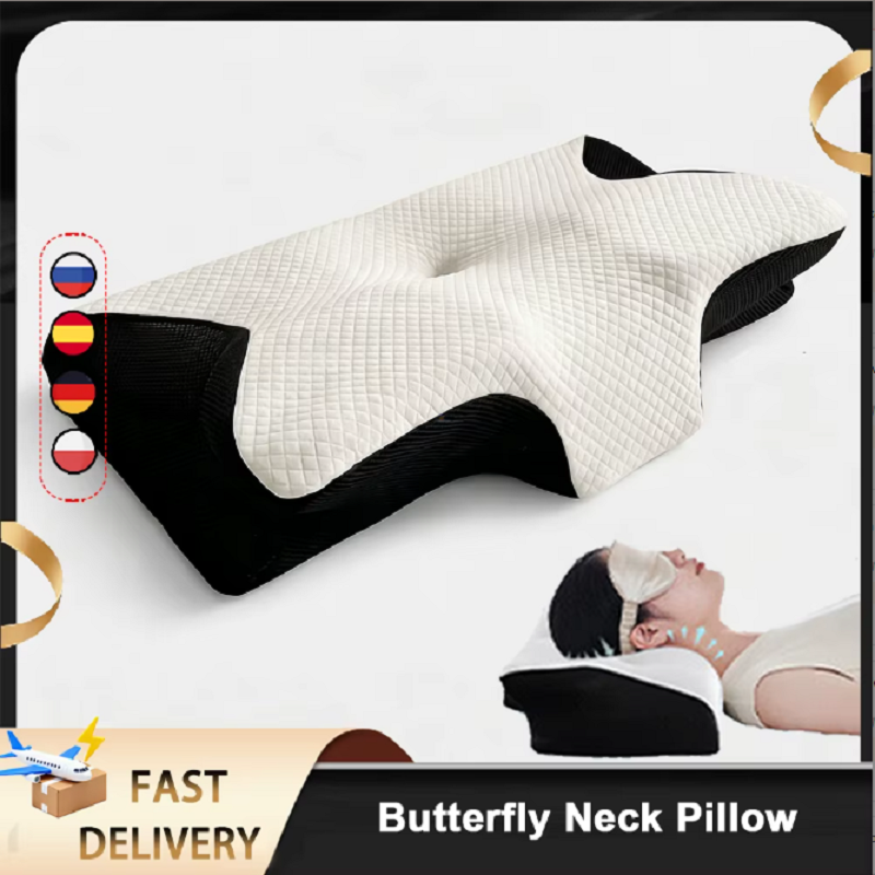 Schmetterlingsförmiges Memory-Schaum-Nackenkissen mit Langsamer Rückfederung, Ergonomisches Orthopädisches Nackenkissen, Massage-Bettkissen für Tiefen Schlaf