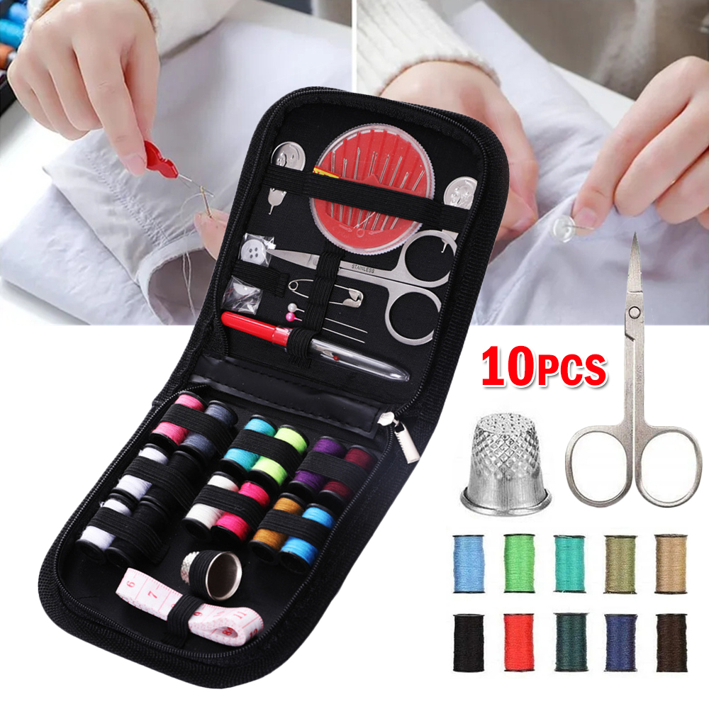 Kit de costura portátil para viaje, juego de tijera de hilo de aguja, estuche pequeño y práctico para el hogar, 1 unidad