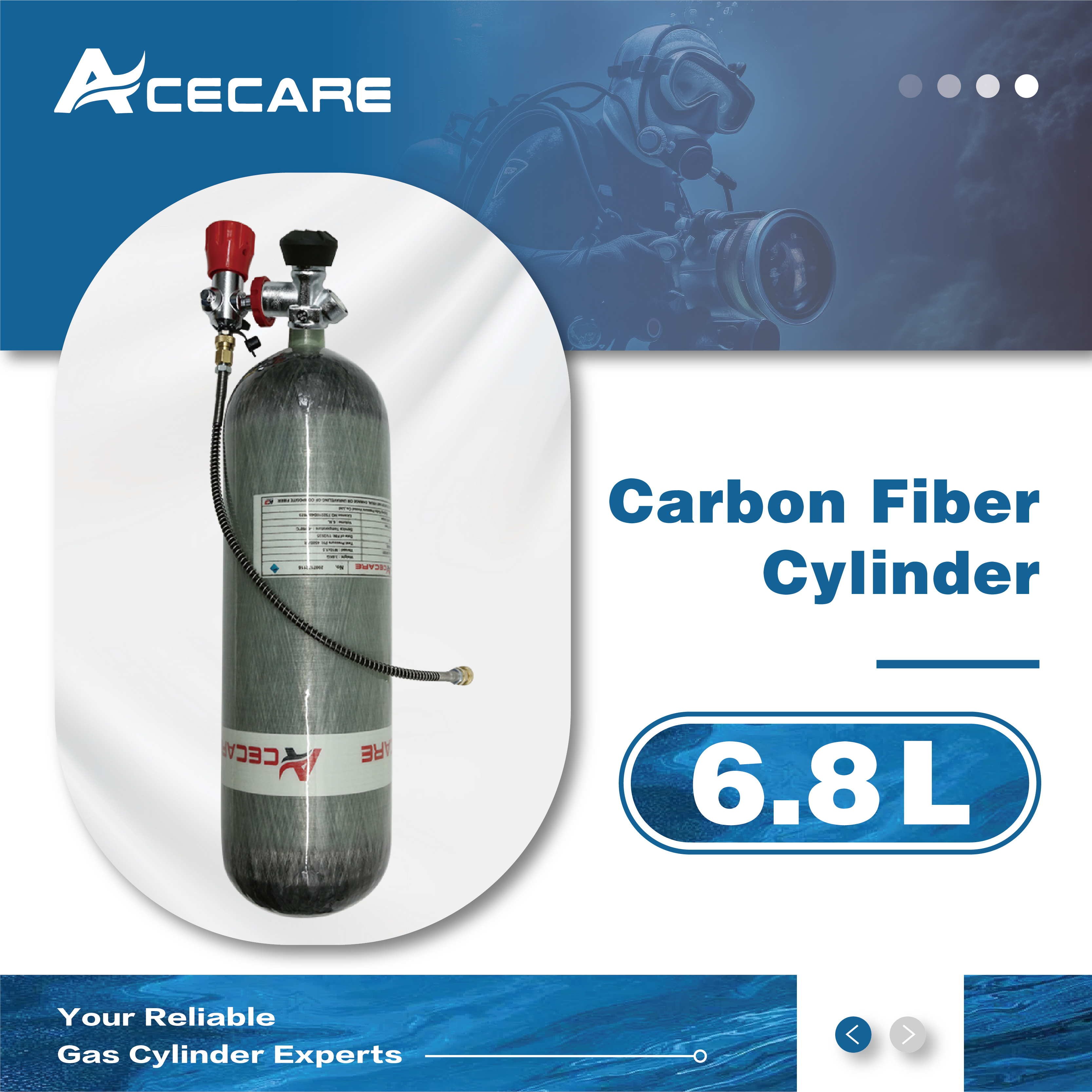 ACECARE 6.8L CE Cylinder z włókna węglowego 30Mpa 300Bar 4500Psi gwintowanie M18 * 1.5 z zaworem do nurkowania SCBA