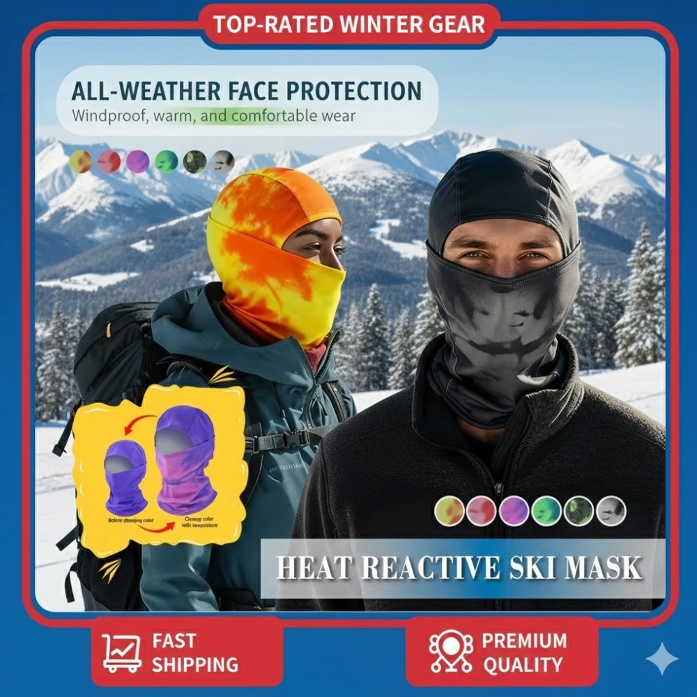 Heat Reactive Balaclava Unisex Temperature Sensitive Color Change Ski Mask Full Head Wrap Motorcycle For Hiking Cycling
