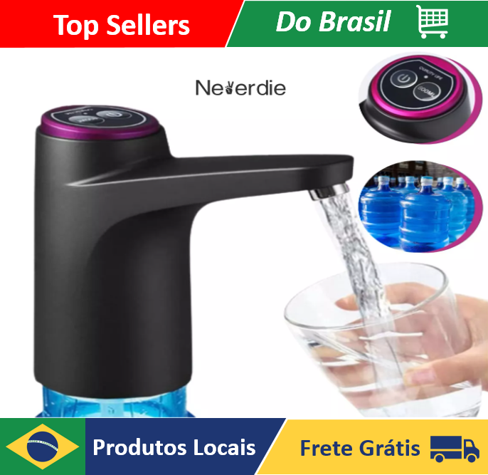 Bomba Elétrica Garrafão Galão Água 20 Litros Dispensador Recarregável USB Premium (2 botão) - Neverdie Store