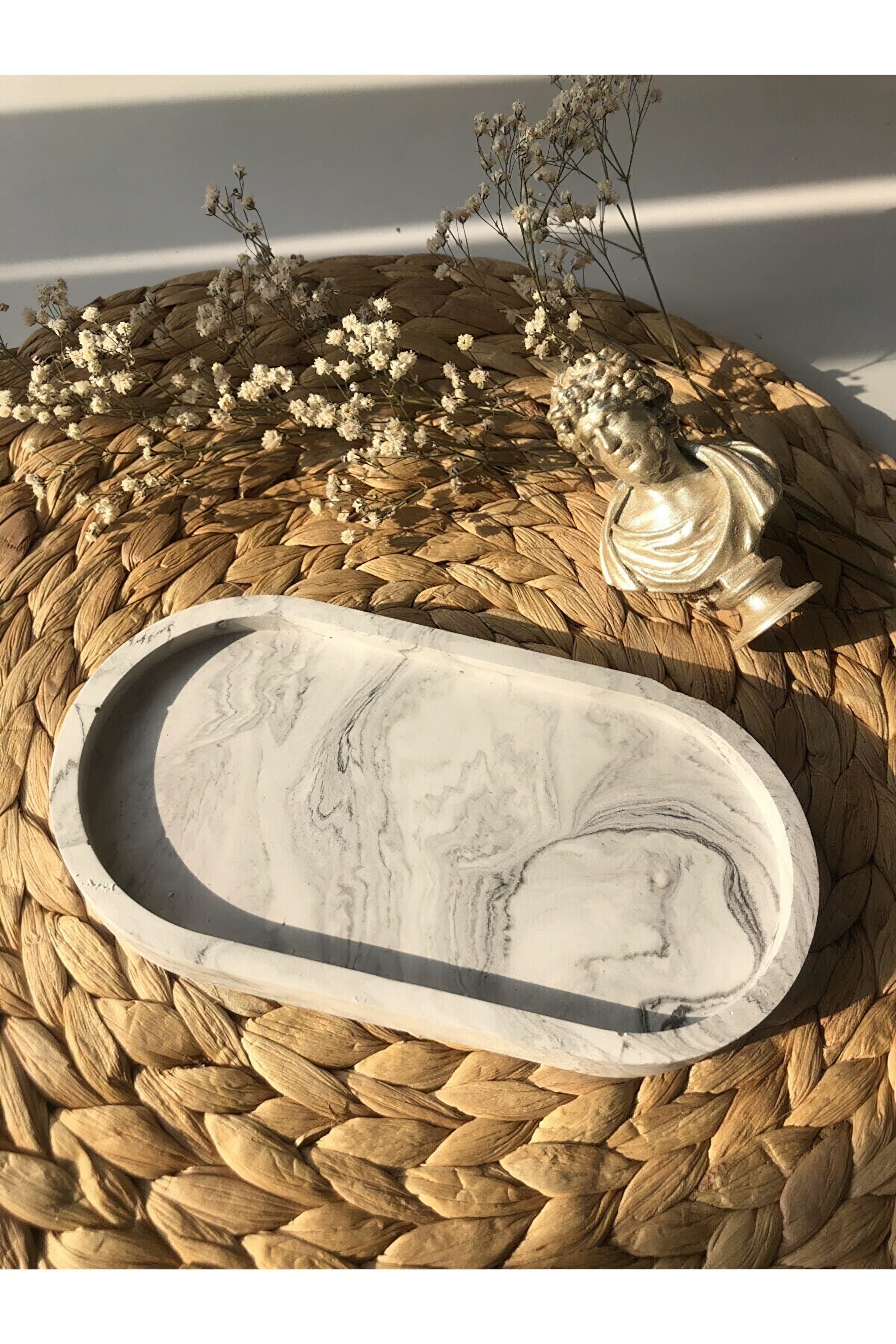 Marmer Dekoratif Bermotif Lilin Oval Tunggal, Pot Bunga dan Piring Perhiasan, Tempat Lilin, Penyelenggara, Dekorasi Piring Terrazzo