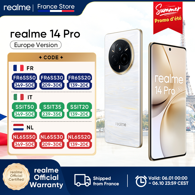 realme 14 Pro 5G Wersja Europejska Kamera 50MP z OIS Procesor Dimensity 7300 Bateria 6000mAh Wyświetlacz 120Hz Curved Vision IP69