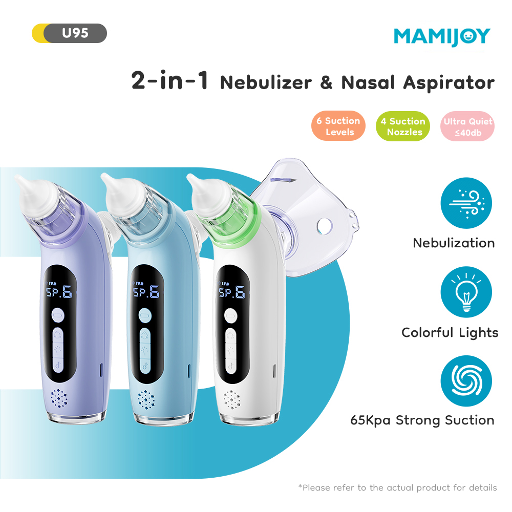 MAMIJOY 2-w-1 Elektryczny Aspirator do Nosa dla Niemowląt i Funkcja Nebulizatora, 6 Trybów Ssania, Muzyka dla Dzieci, Nebulizator dla Niemowląt i Oczyszczacz Nosa U95