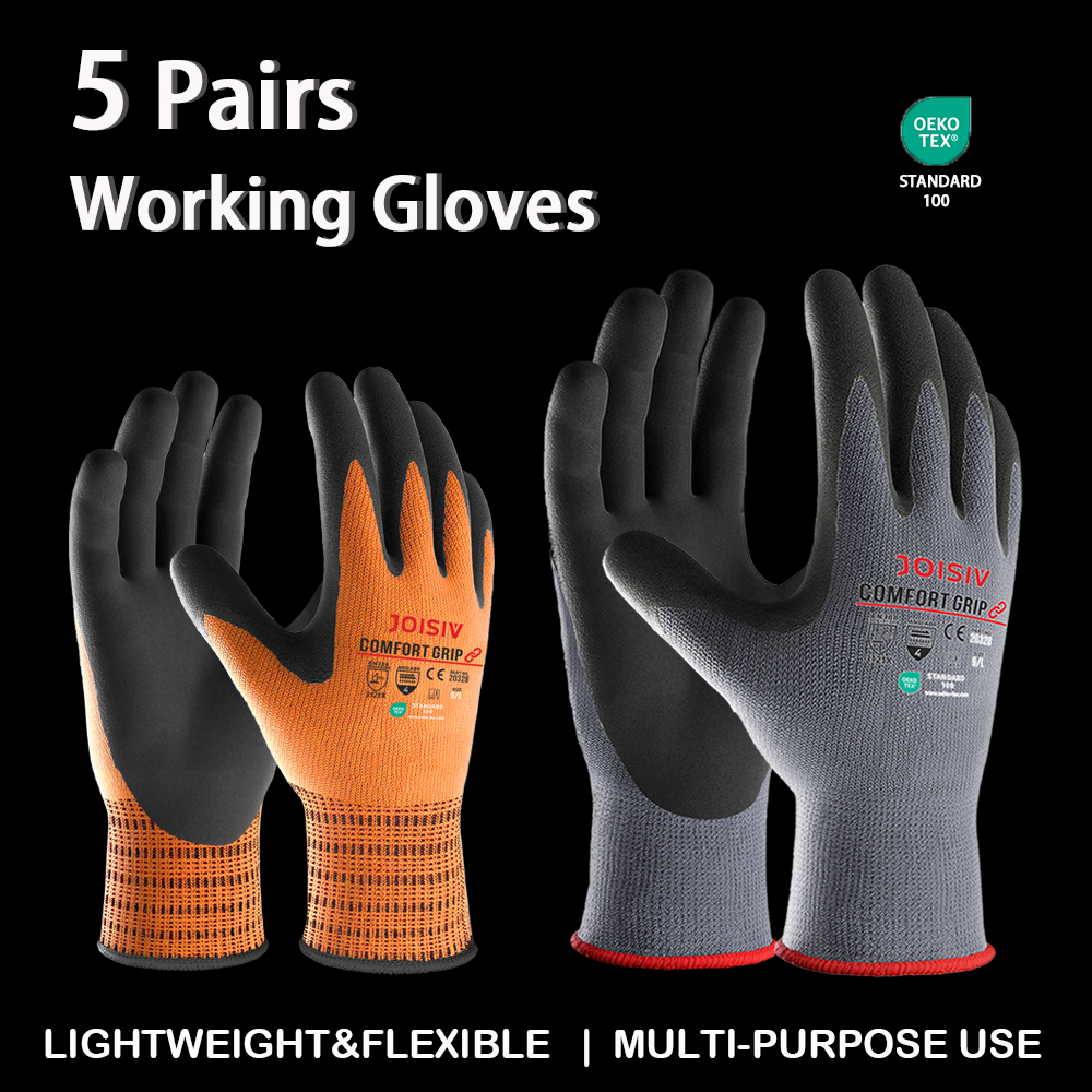 5 paires de gants de travail robustes enduits de nitrile, antidérapants, légers, durables, respirants, pour la construction, la réparation automobile, le jardinage