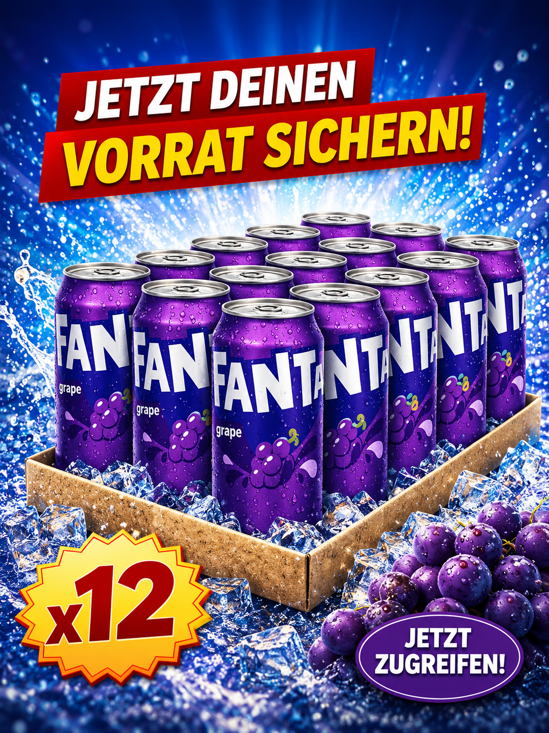 12 Stk Fanta Grape 355 ml Dosen – Trauben Erfrischungsgetränk – 12 x 355 ml Softdrink – Vorratspack