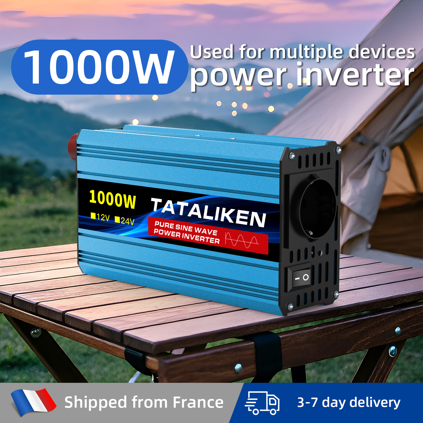 ure Sine Wave Power Inverter 12V 220V 50Hz 4000W Digital Screen EU Socket Caravan Converter with Smart Fan