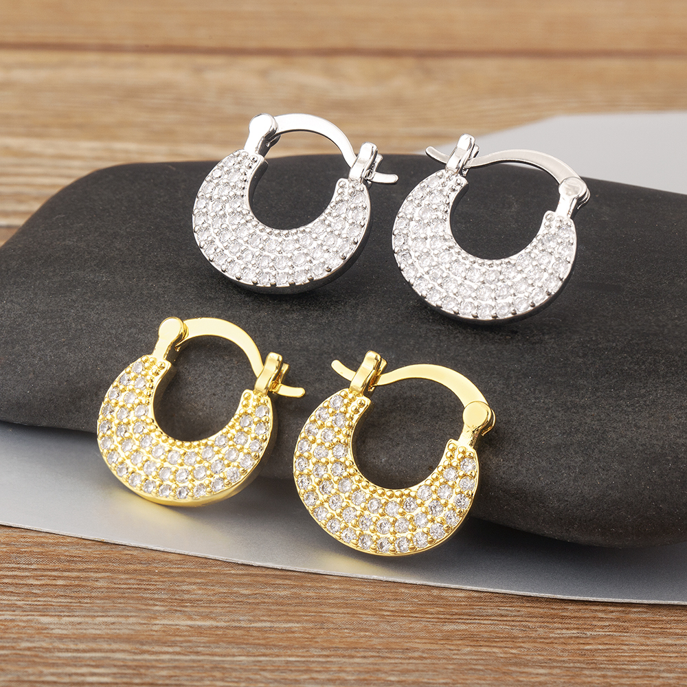 Nidin-Boucles d'oreilles pavées de cristal brillant en forme de U pour femmes, goujon de charme, bijoux d'oreille de luxe légers, cadeaux de fête de mariage, nouvelle mode