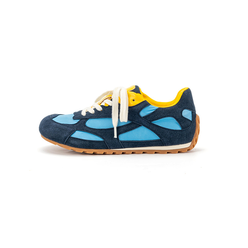Echtes Leder Retro Deutsche Trainings-Agam-Sneaker für Damen Neue Vielseitige Runde Zehenkappe Einfarbige Schnür-Freizeitschuhe