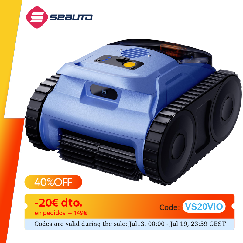 Aspiradora para Piscinas Seauto SAT20pro, 150 Minutos de Funcionamiento, Hasta 2000 Pies Cuadrados, 45,000 Pa de Succión Potente, Escala Paredes, para Piscinas Elevadas/Enterradas