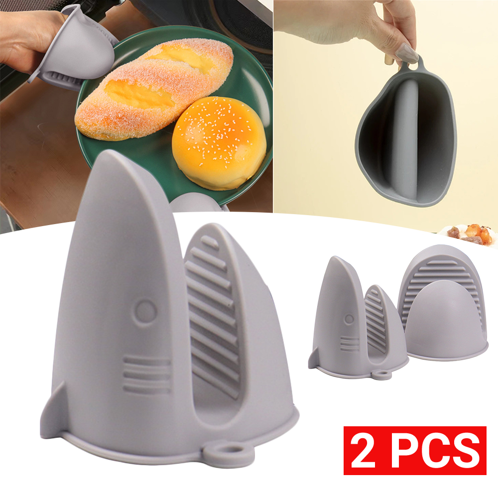 Paar graues Silikon Mini Handschuh Griffe hitze beständige Top flappen Handschuhe Küche