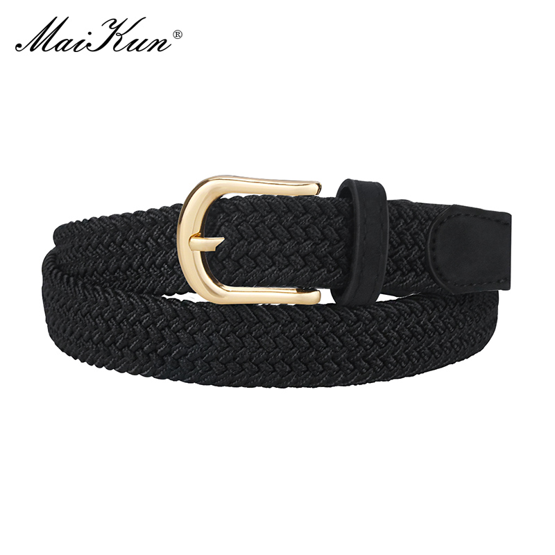 Maikun lona trançado cintos para a moda feminina tamanho grande ajustável metal pino fivela elástico cintura alta qualidade estilo casual
