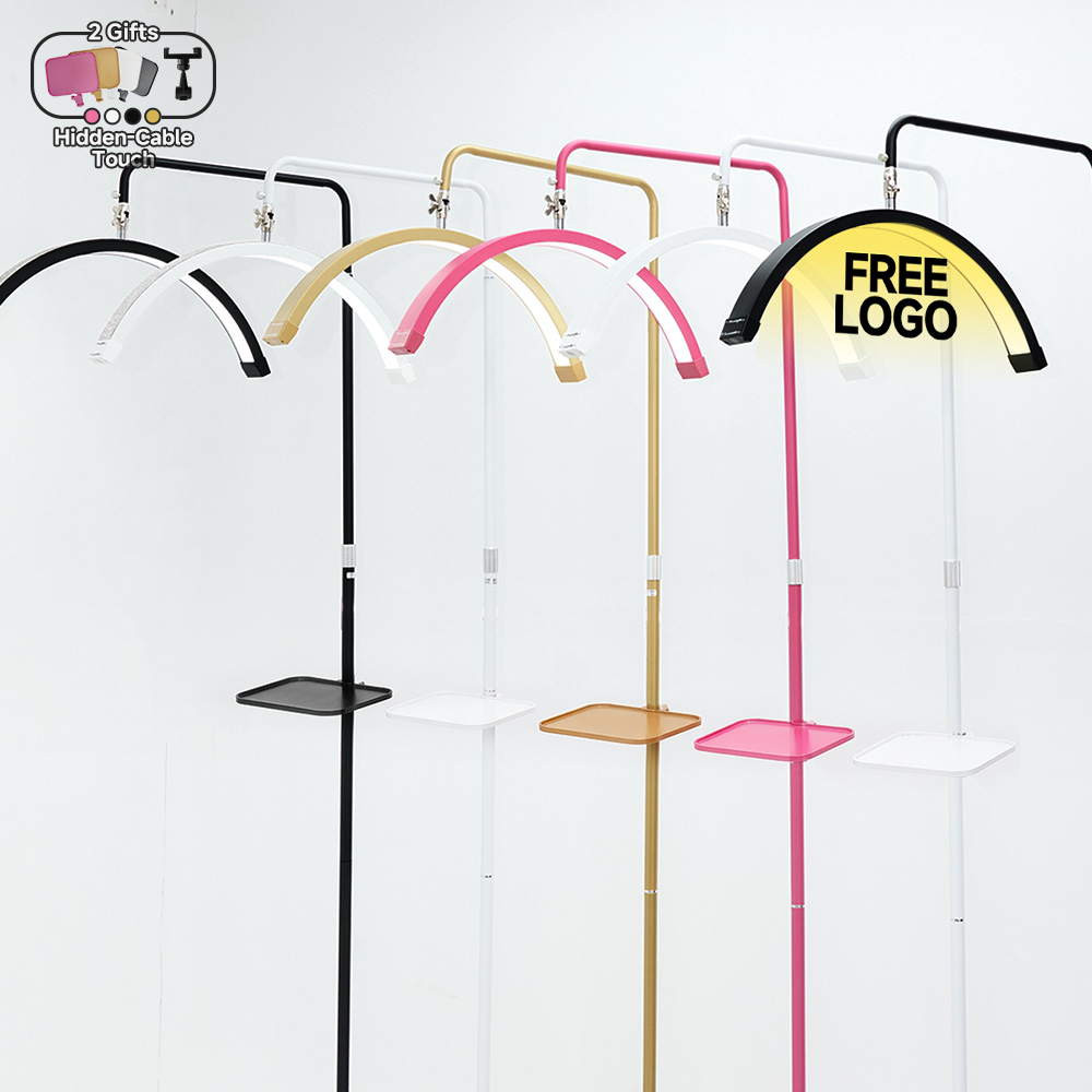 Free LOGO Hidden Cable LED Half Moon Salon Light for Eyelash Extensions Lash Artist Beauty Studio Floor Lamp and Spa Equipment