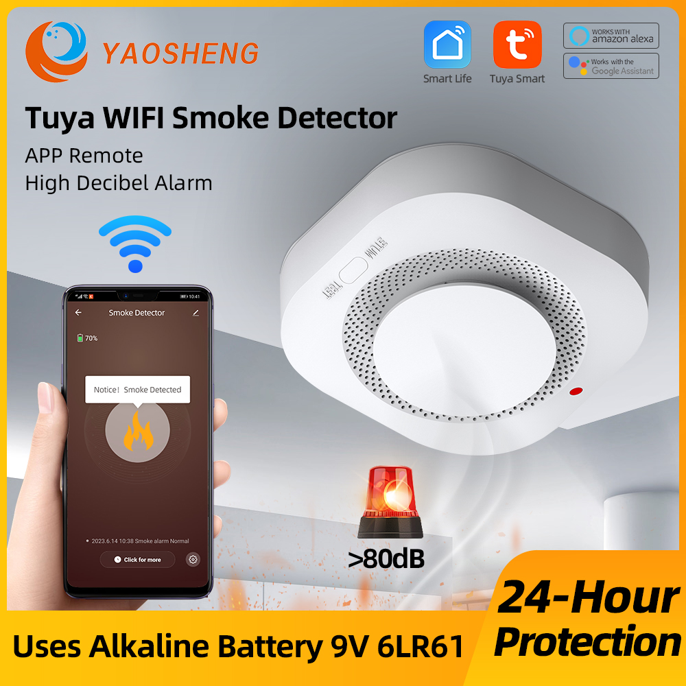 Detector de humo WIFI Tuya, sistema de alarma de seguridad para el hogar, alerta de incendio para el hogar o la tienda, almacén, oficina, aplicación Tuya Smart Life