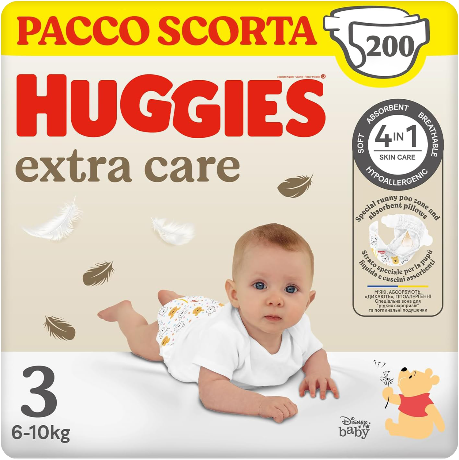 Huggies-Cuidados extras fraldas do bebê, Packs de poupança, Padrão Disney, fraldas do bebê, Tamanho 3, 5-9kg