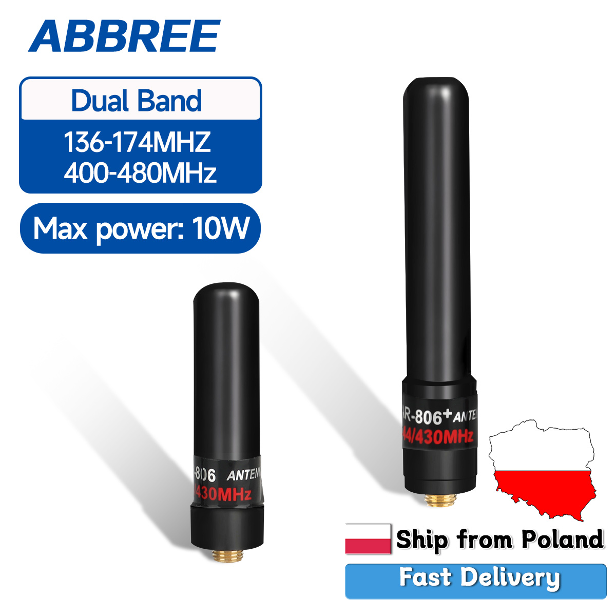 Antenna Mini Dual Band ABBREE AR-806+ SMA-Femmina VHF UHF 10W ad Alto Guadagno per Radio Ricetrasmittenti Baofeng UV-5R MINI UV-21 PRO UV-32
