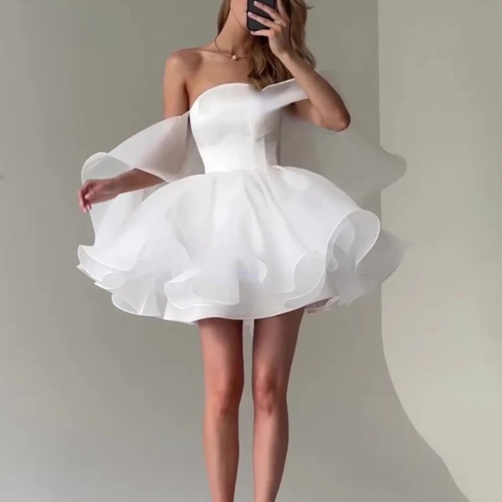 Vestido De Novia corto sin tirantes, Mini Vestido De Novia con cordones y hombros descubiertos, Vestido De Novia sencillo