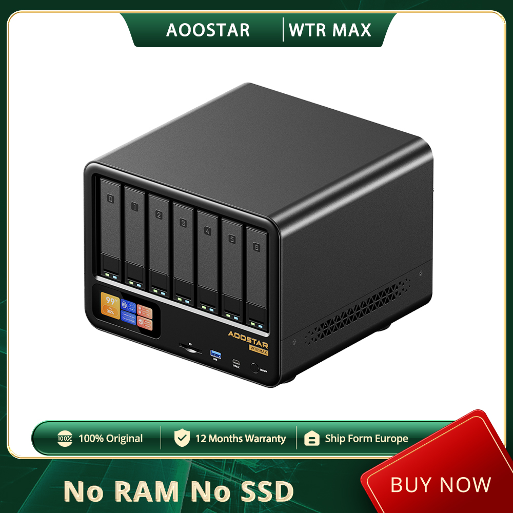 2026 Nowy AOOSTAR WTR MAX 11 Bays NAS Mini PC Barebone (bez pamięci RAM, bez dysku SSD), drugi ekran, AMD R7 Pro 8845HS 8 rdzeni, maks. 5.1GHz