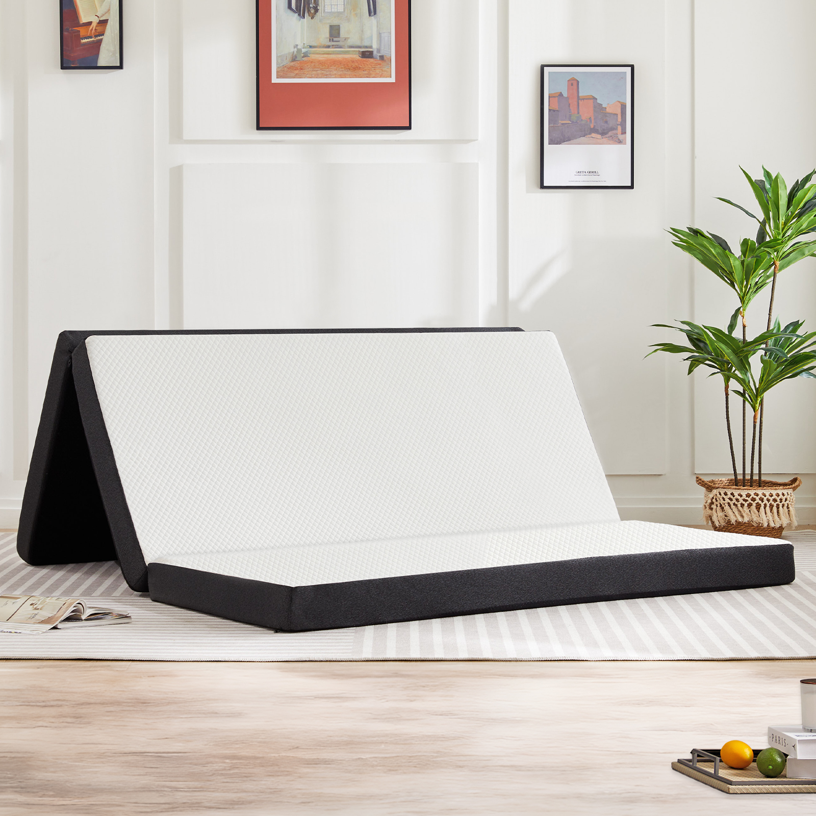 JHK Dreifach gefaltete Memory-Schaum-Matratze mit zusammenklappbarem und waschbarem Bezug. Tragbares Bodenbett mit CertiPUR-US-Zertifizierung für Reisen