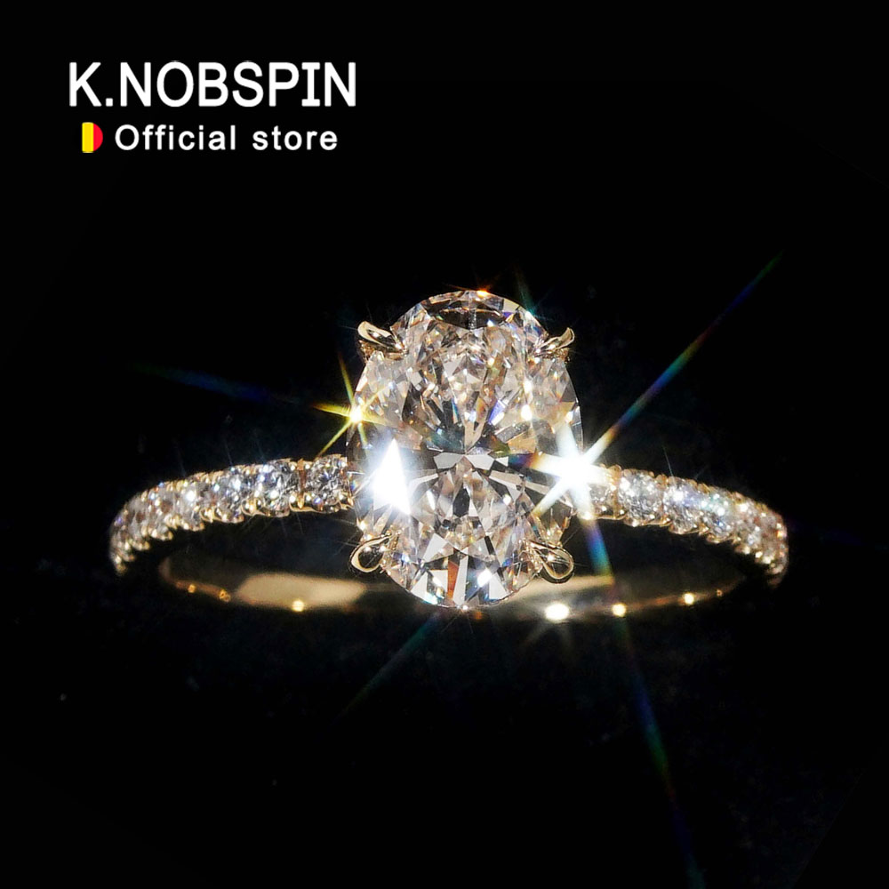 KNOBSPIN 1/2/3ct D couleur ovale coupe Moissanite bague S925 argent Sterling plaqué or blanc 18k bagues de fiançailles de mariage pour les femmes
