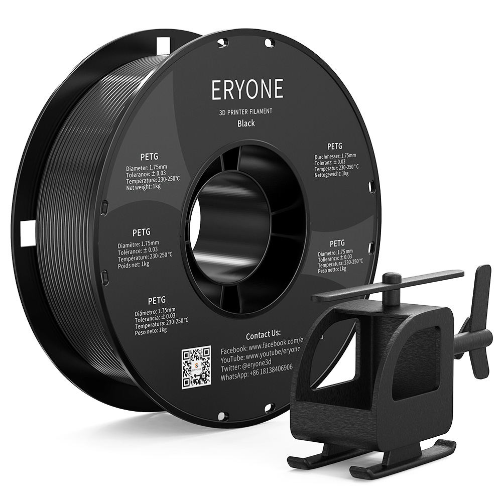 ERYONE PETG 3D-Drucker Filament 1,75mm ±0,03mm Hochpräzise 1KG Spule Transparent Mehrfarbig Rot/Schwarz/Orange/Weiß Verbrauchsmaterial für 3D-Druck